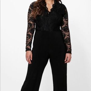 Plus Long Sleeve Lace Top Slinky Jumpsuit